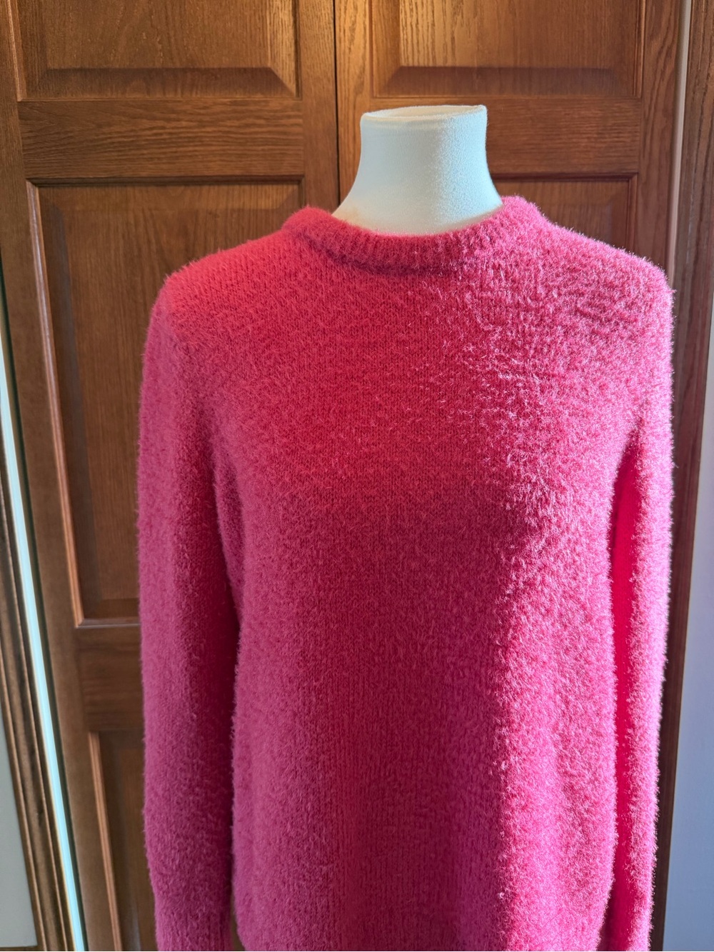 a new day Cozy Fuzzy Pink-Red Crewneck Sweater